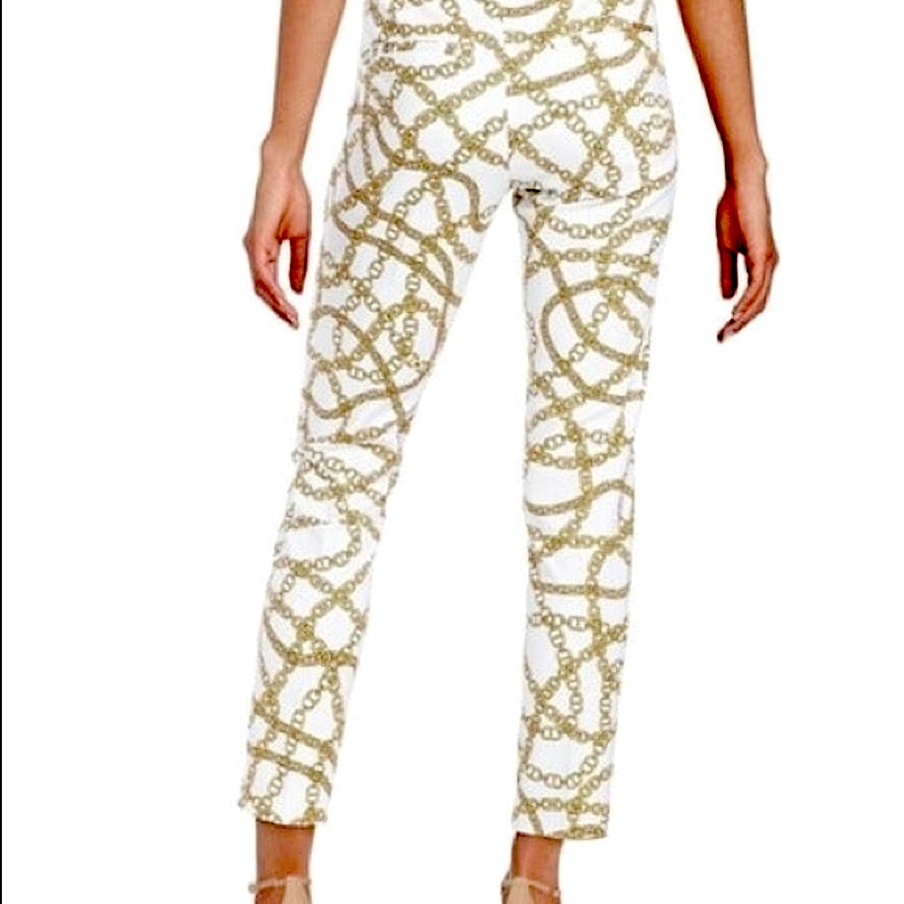 Chain Print Capris - White & Gold